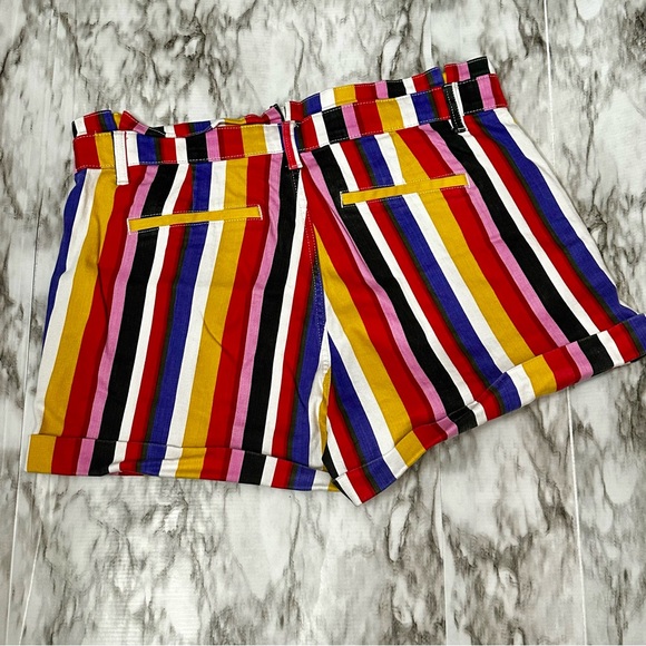 Express Womens Sz 18 Bold Multi Color Striped Extreme High Rise Shortie Shorts - Picture 2 of 7